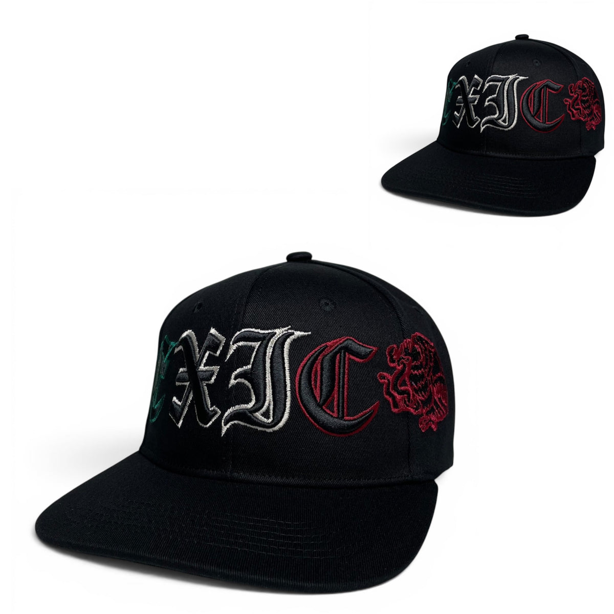 Mexico Eagle Embroidered Snapback Hat, Black Flat Brim