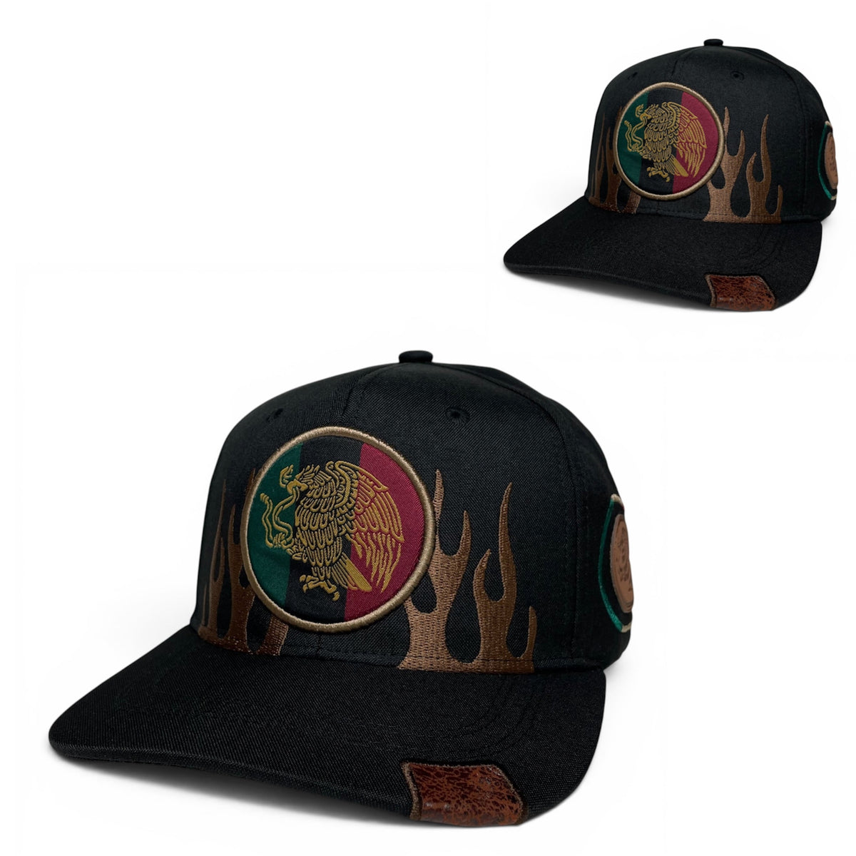 Mexican Eagle Embroidered Snapback Hat, Black Flat Brim