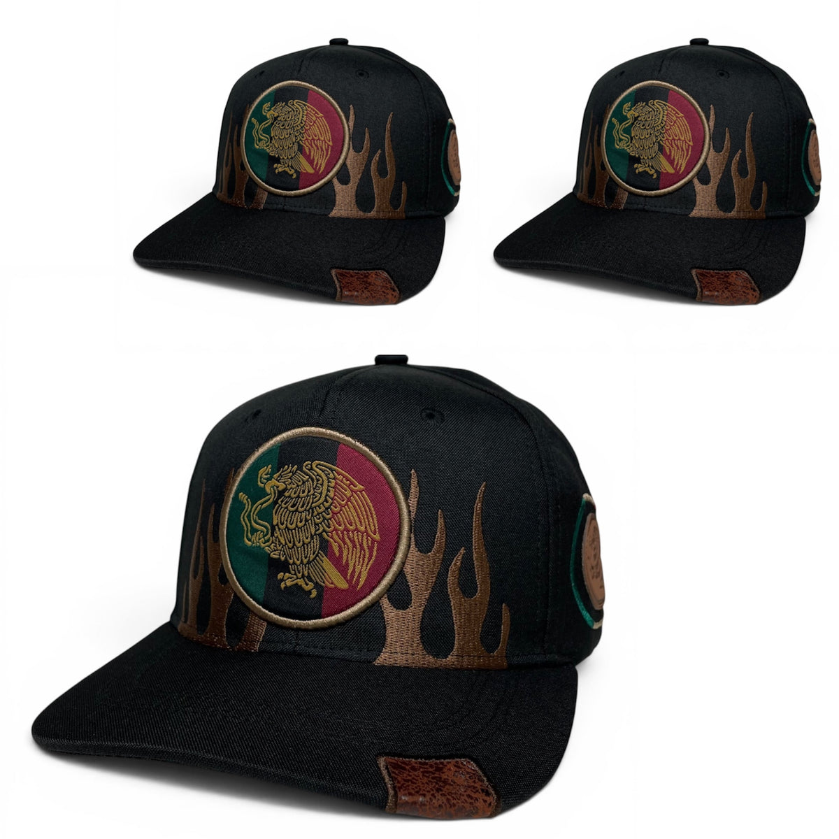 Mexican Eagle Embroidered Snapback Hat, Black Flat Brim