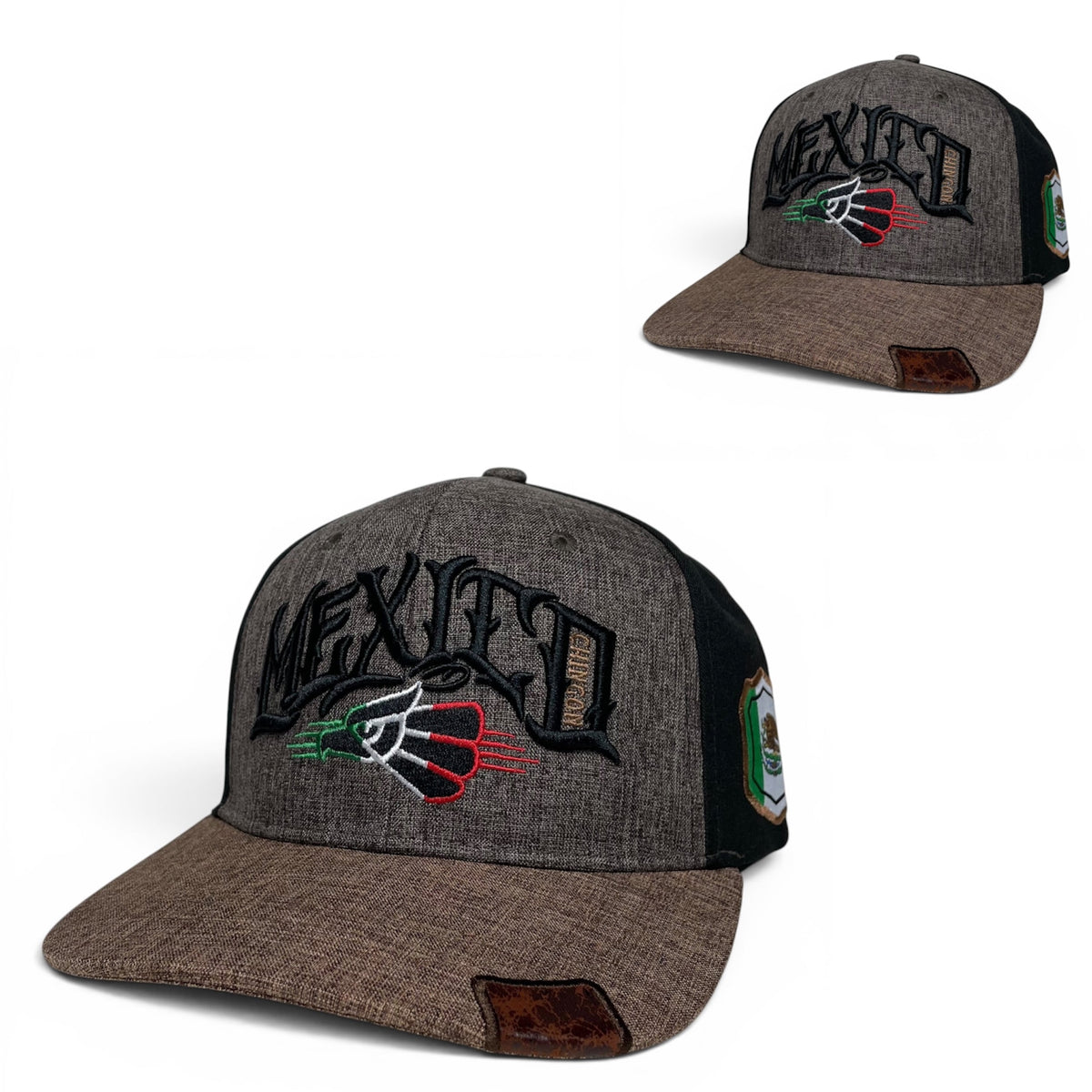 Chingon Mexican Eagle Embroidered Snapback Hat, Brown and Black Flat Brim