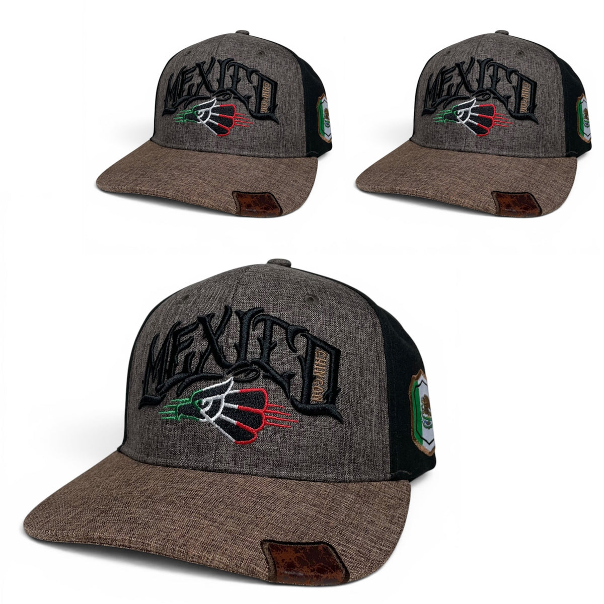 Chingon Mexican Eagle Embroidered Snapback Hat, Brown and Black Flat Brim