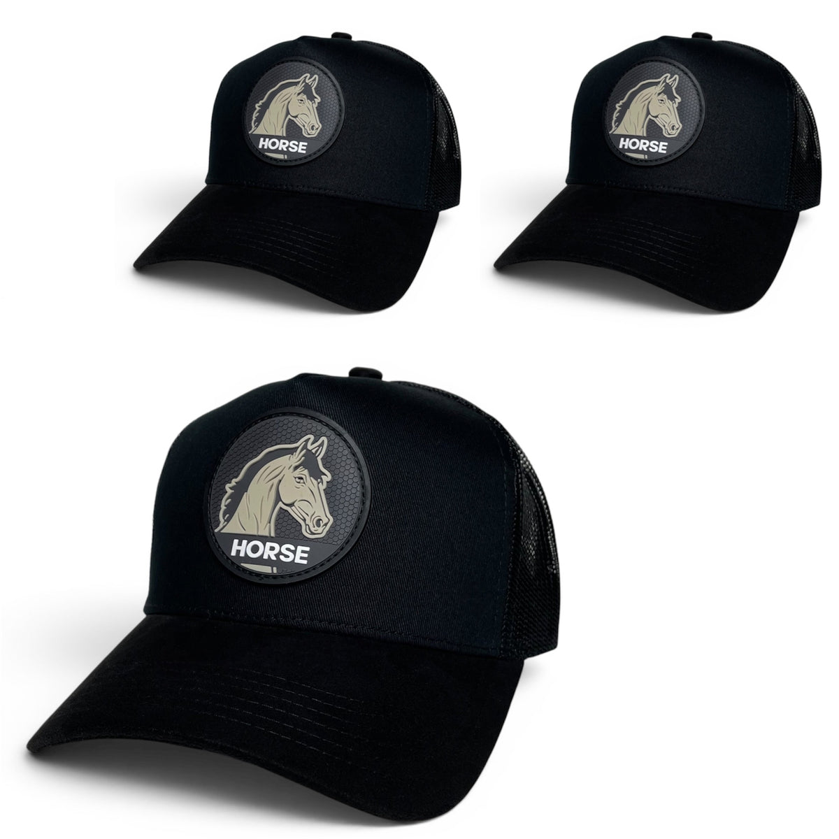 Horse PVC Patch Snapback Hat – Black Mesh Back, Suede Brim