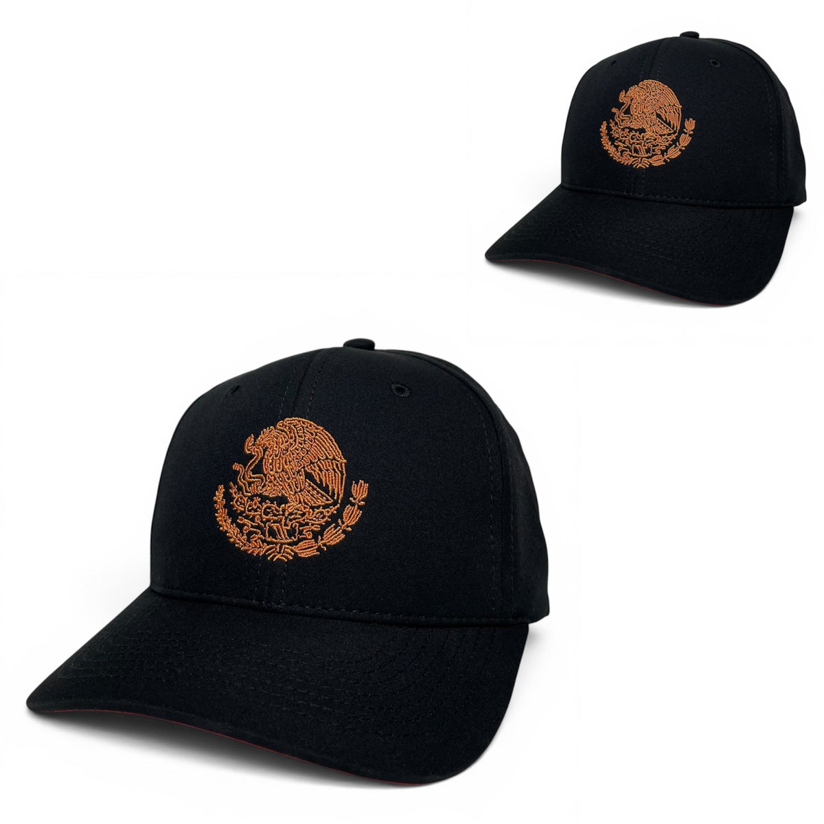 Mexican Eagle Embroidered Snapback Hat, Black with Red Underbrim