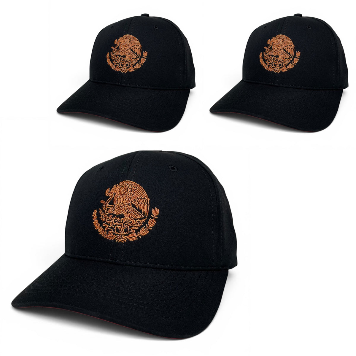 Mexican Eagle Embroidered Snapback Hat, Black with Red Underbrim