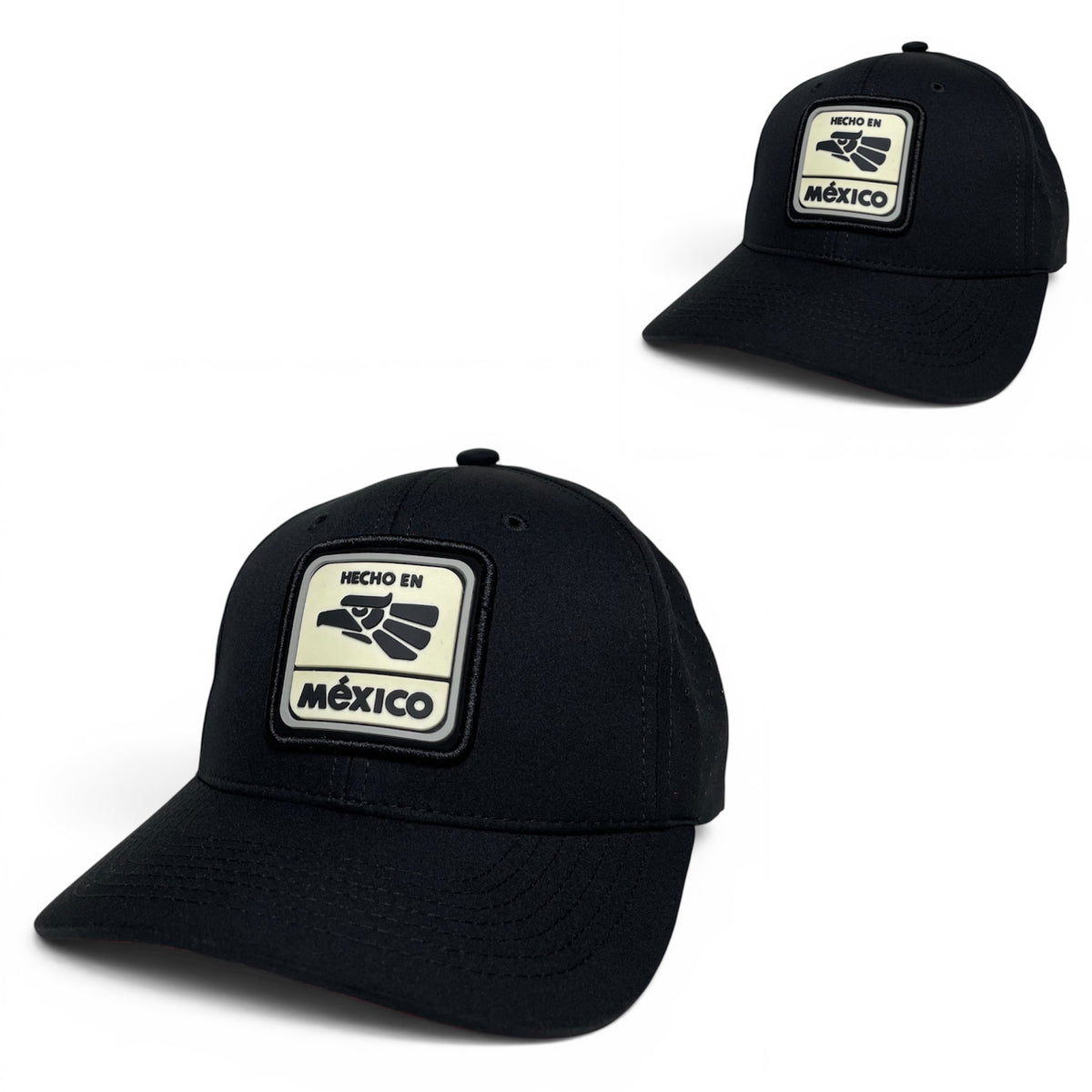 Mexican Eagle PVC Patch Snapback Hat, Black with Red Underbrim