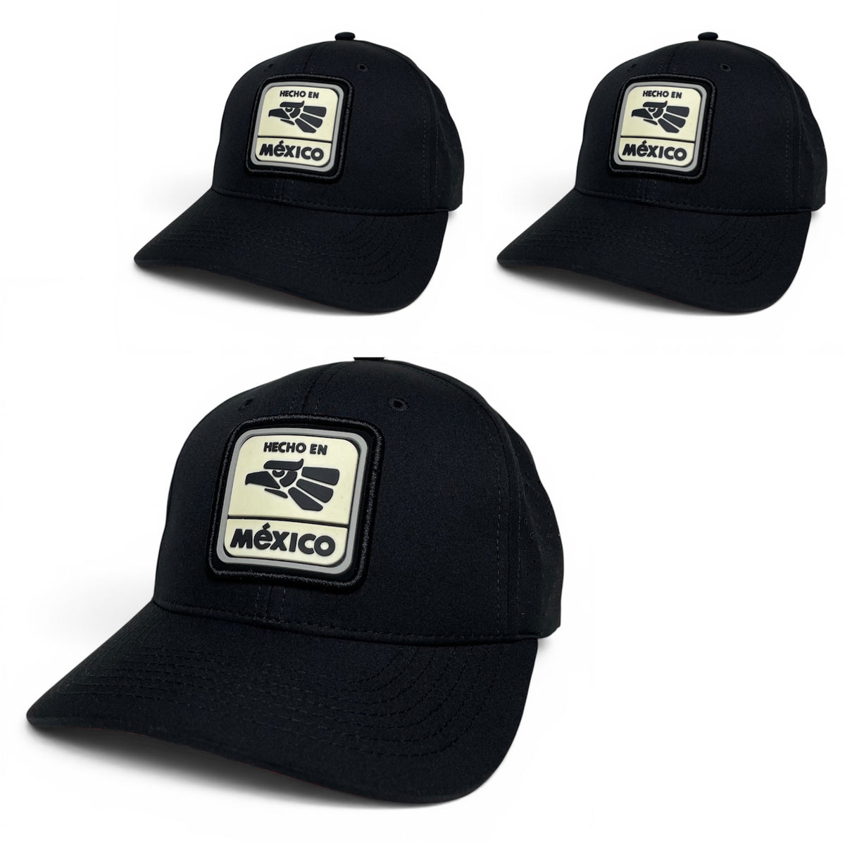 Mexican Eagle PVC Patch Snapback Hat, Black with Red Underbrim