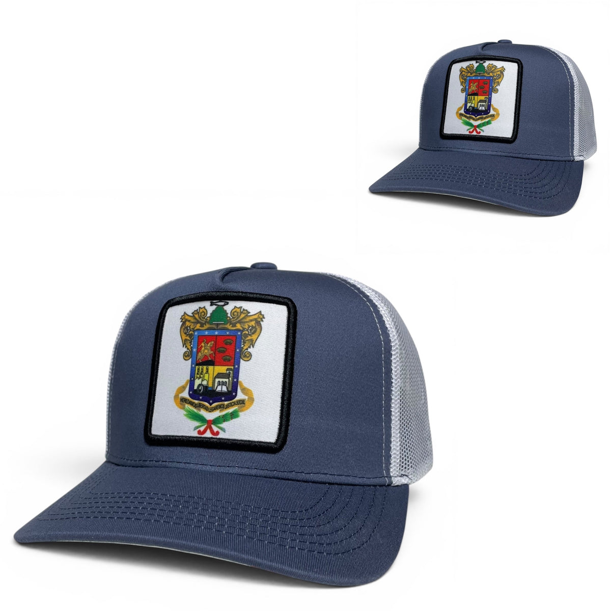 Michoacan Mexico Blue Trucker Hat with State Patch, White Mesh Snapback