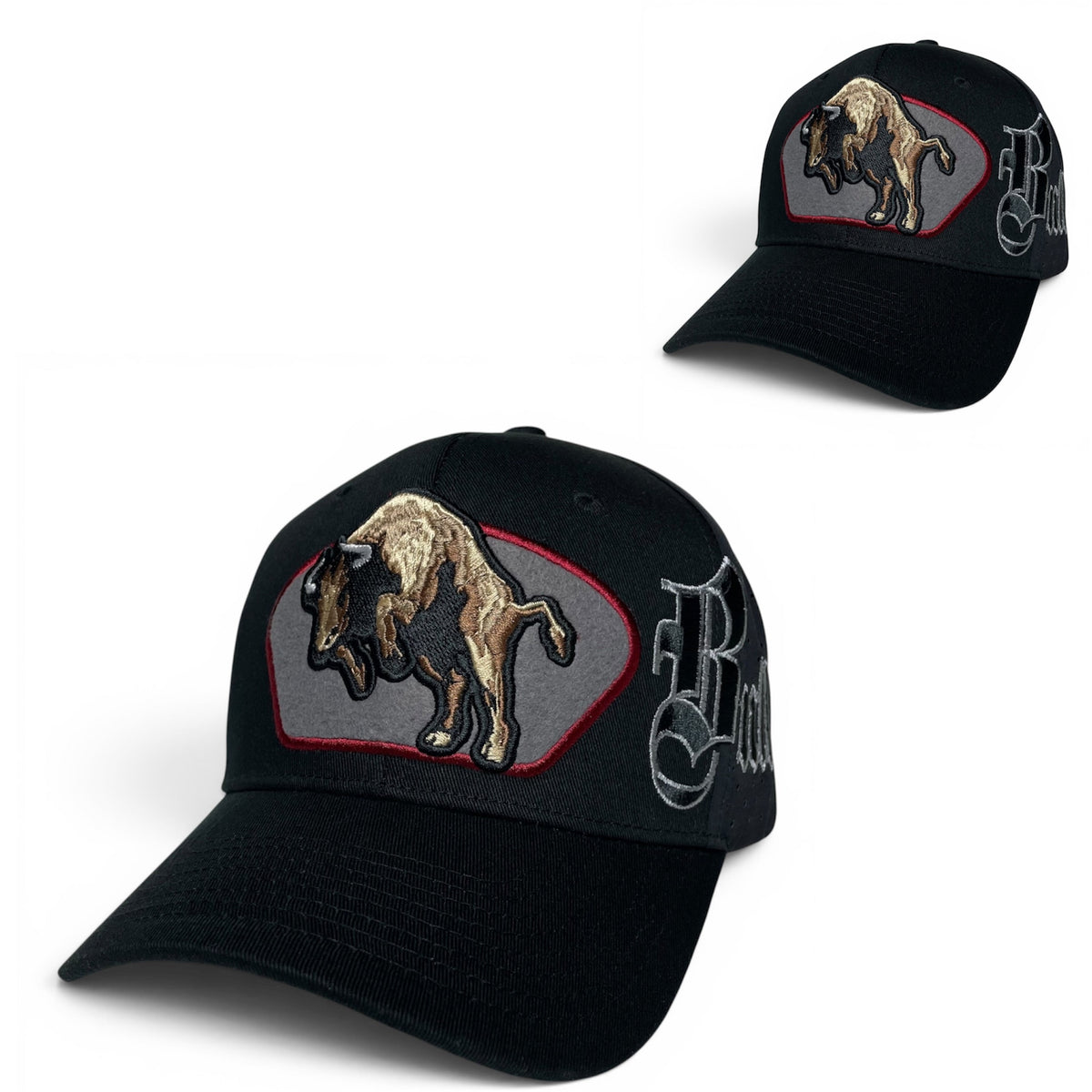 Bull Embroidered Western Snapback Cap, Black