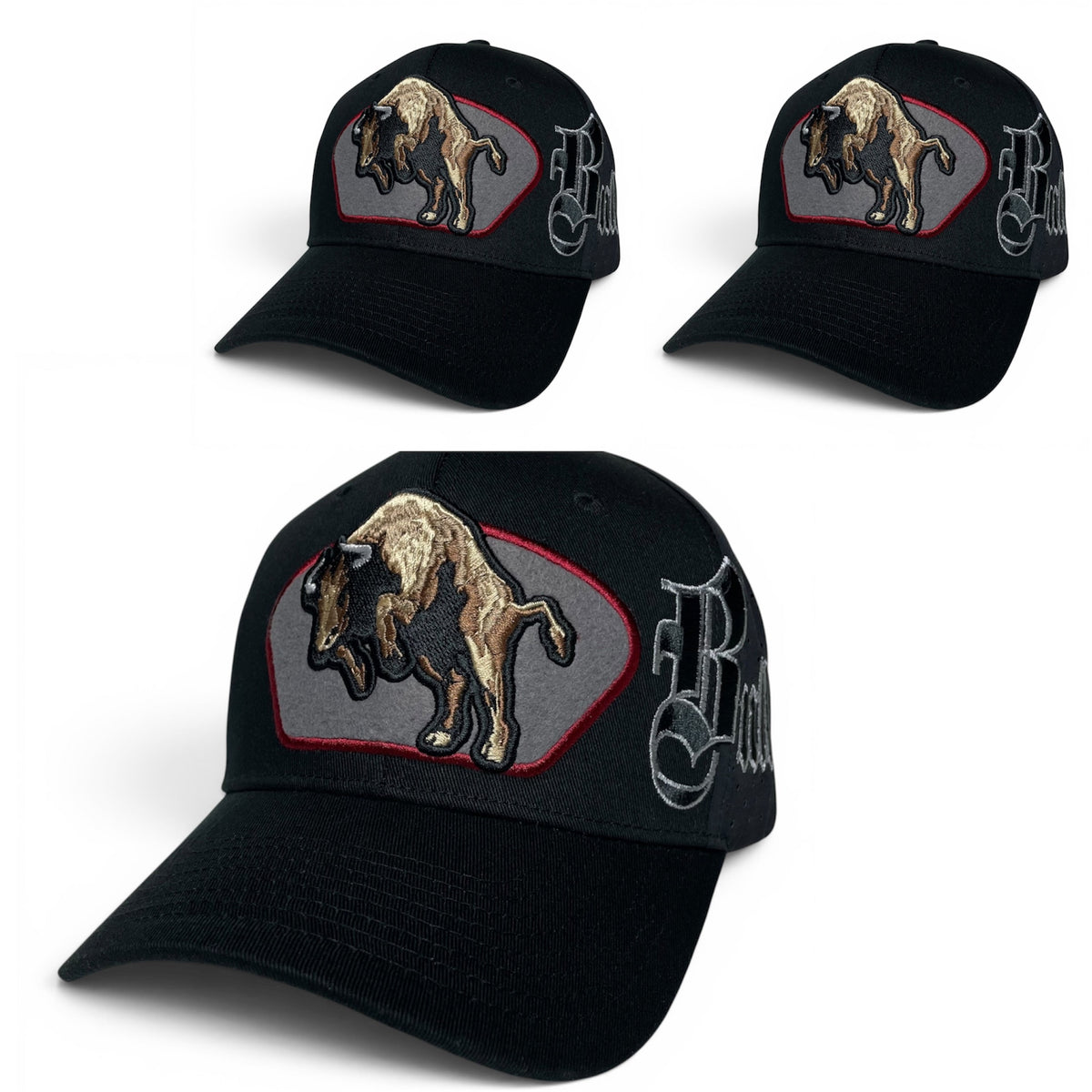 Bull Embroidered Western Snapback Cap, Black
