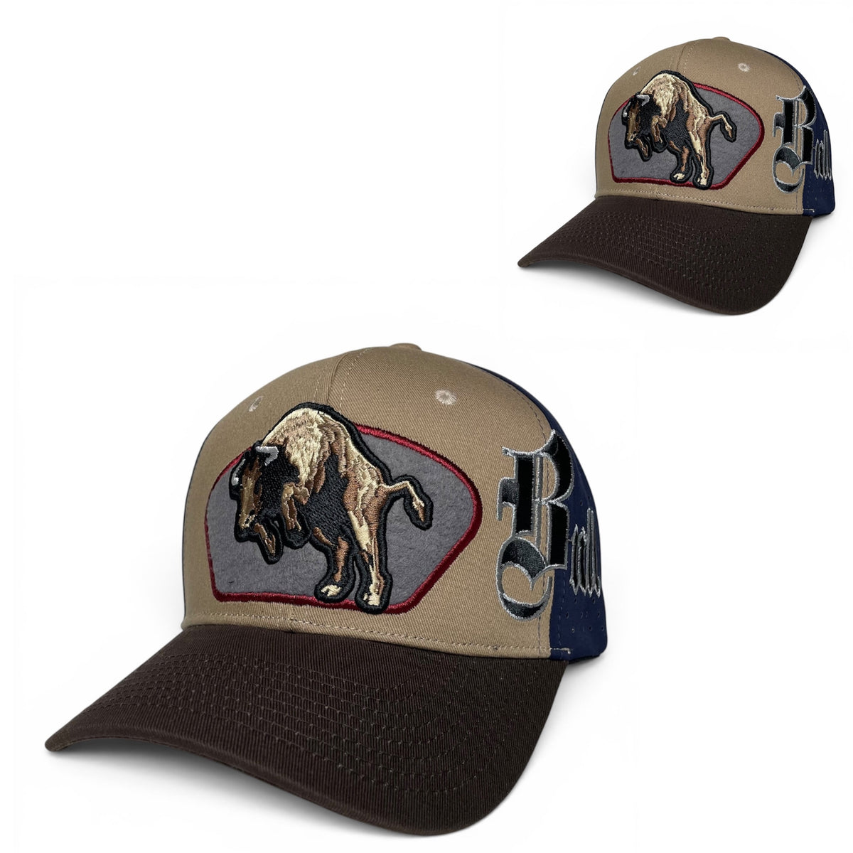 Bull Embroidered Western Snapback Cap, Curved Brim