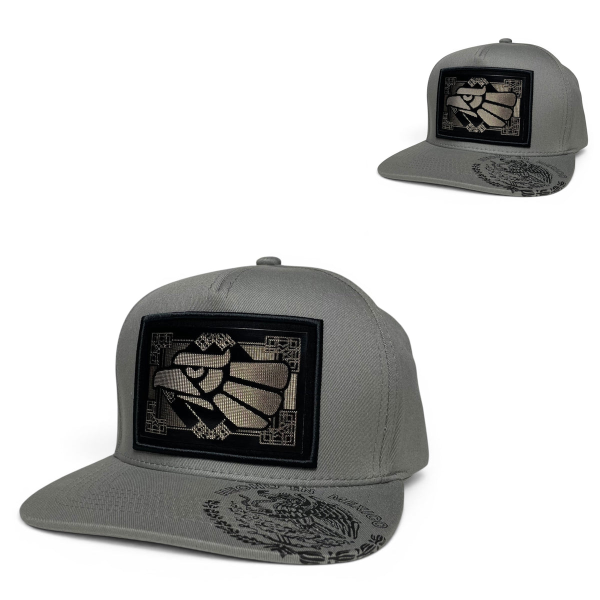 Hecho en Mexico Gold Mexican Eagle Rubber Patch Snapback Hat - Gray