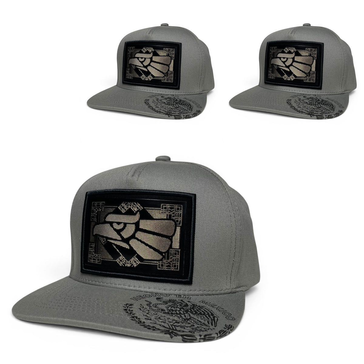 Hecho en Mexico Gold Mexican Eagle Rubber Patch Snapback Hat - Gray