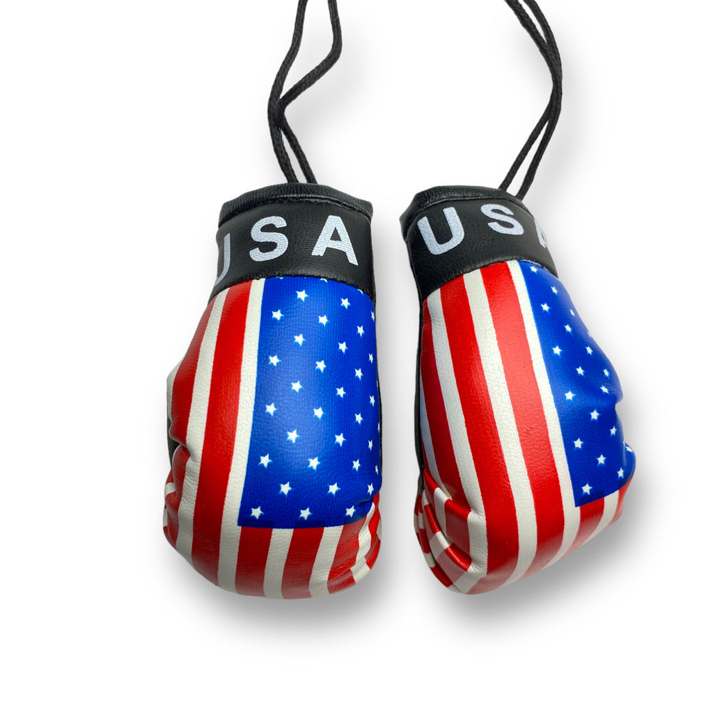 Mini Boxing Gloves with U.S.A Flag - Ideal for Displaying as Car Rearview Mirror Mini Banner