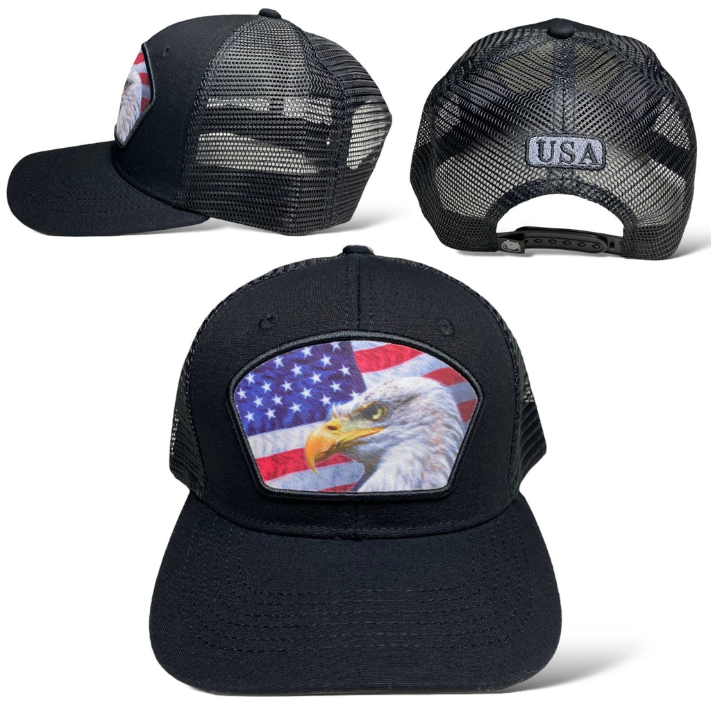 USA Eagle Flag Trucker Cap - Patriotic Hat with Printed Patch