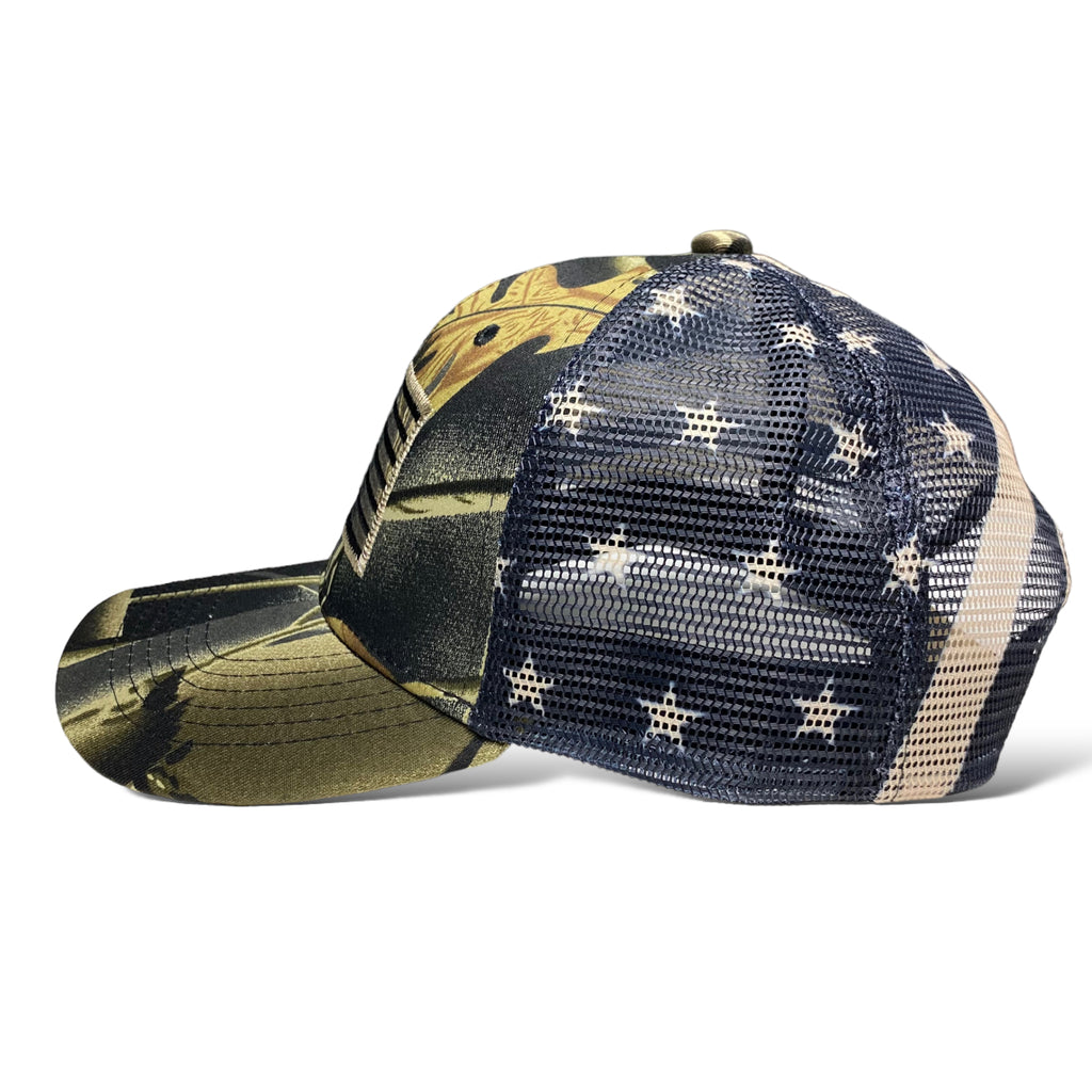 US American Flag Embroidered Patch Adjustable Camo Trucker Cap