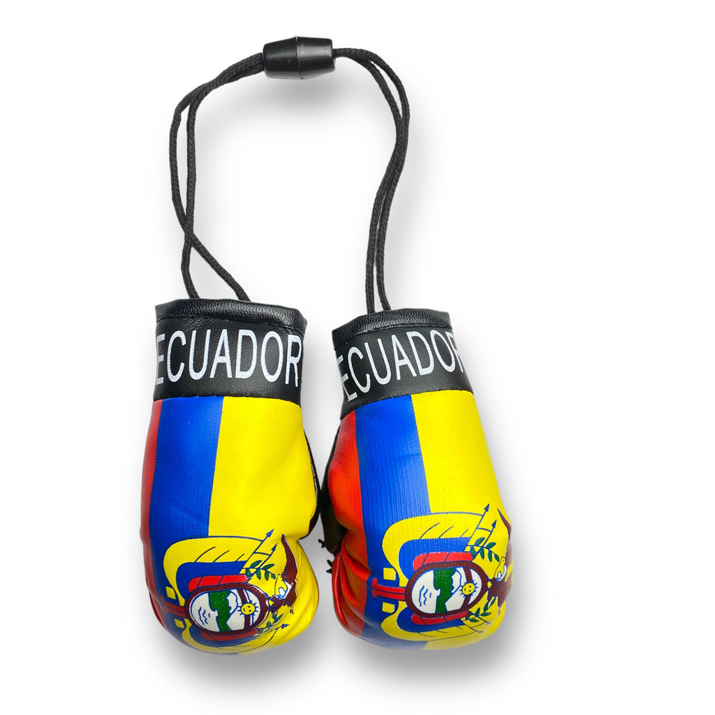 Mini Boxing Gloves with Ecuador Flag - Ideal for Displaying as Car Rearview Mirror Mini Banner