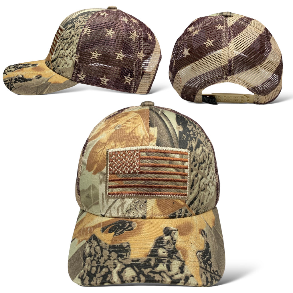 US American Flag Embroidered Patch Adjustable Camo Trucker Cap