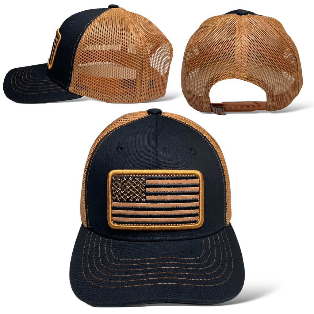 Embroidered American Flag Snapback Trucker Mesh Cap - Patriotic USA Hat