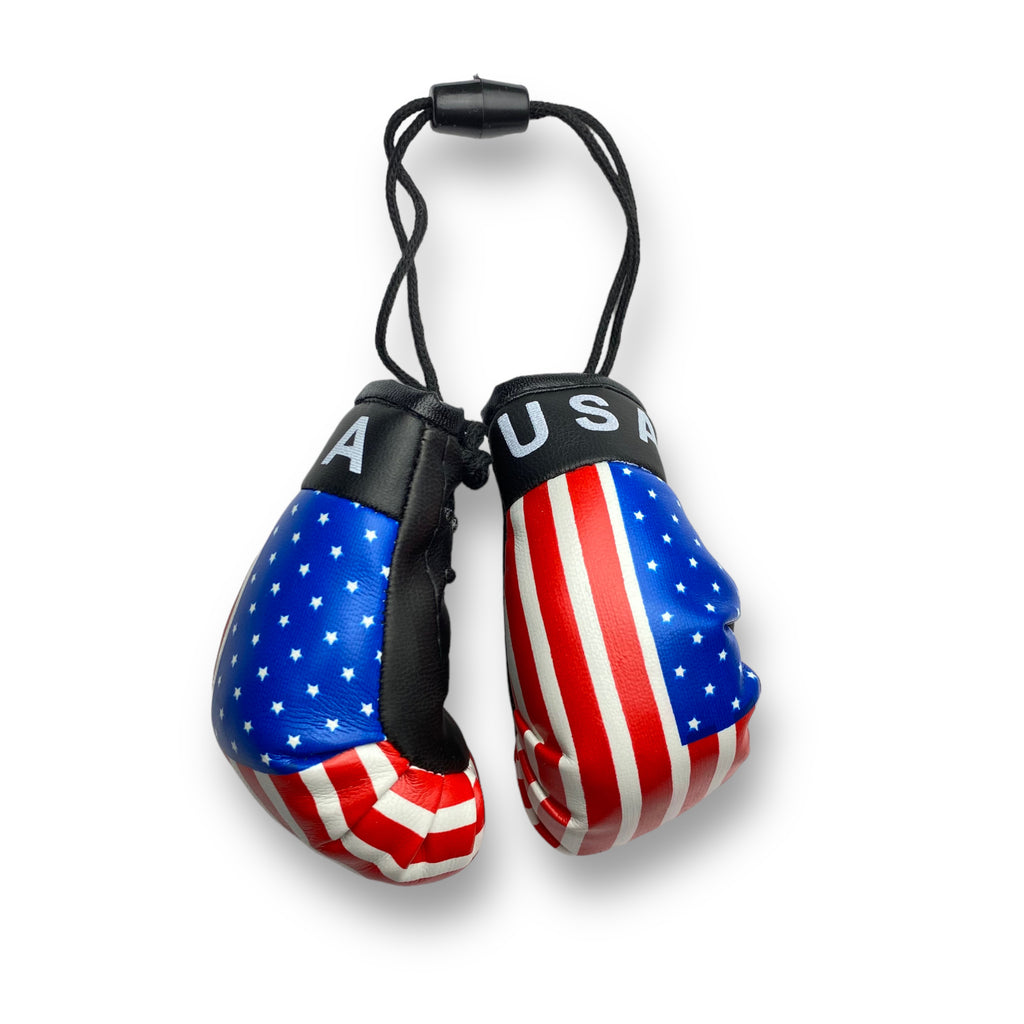 Mini Boxing Gloves with U.S.A Flag - Ideal for Displaying as Car Rearview Mirror Mini Banner