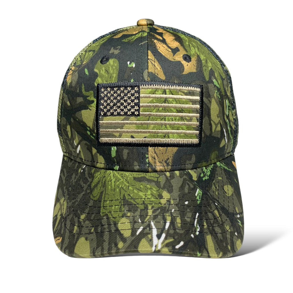 US American Flag Embroidered Patch Adjustable Camo Trucker Cap