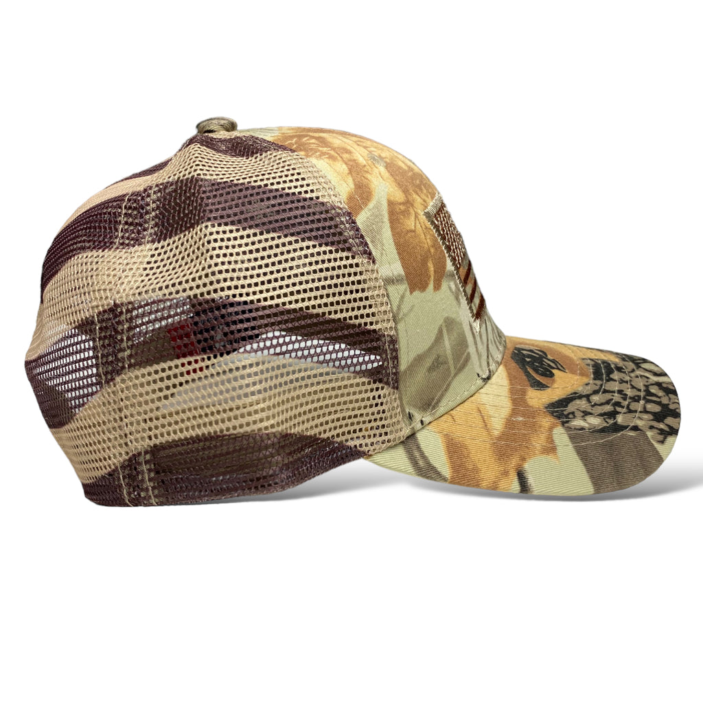 US American Flag Embroidered Patch Adjustable Camo Trucker Cap