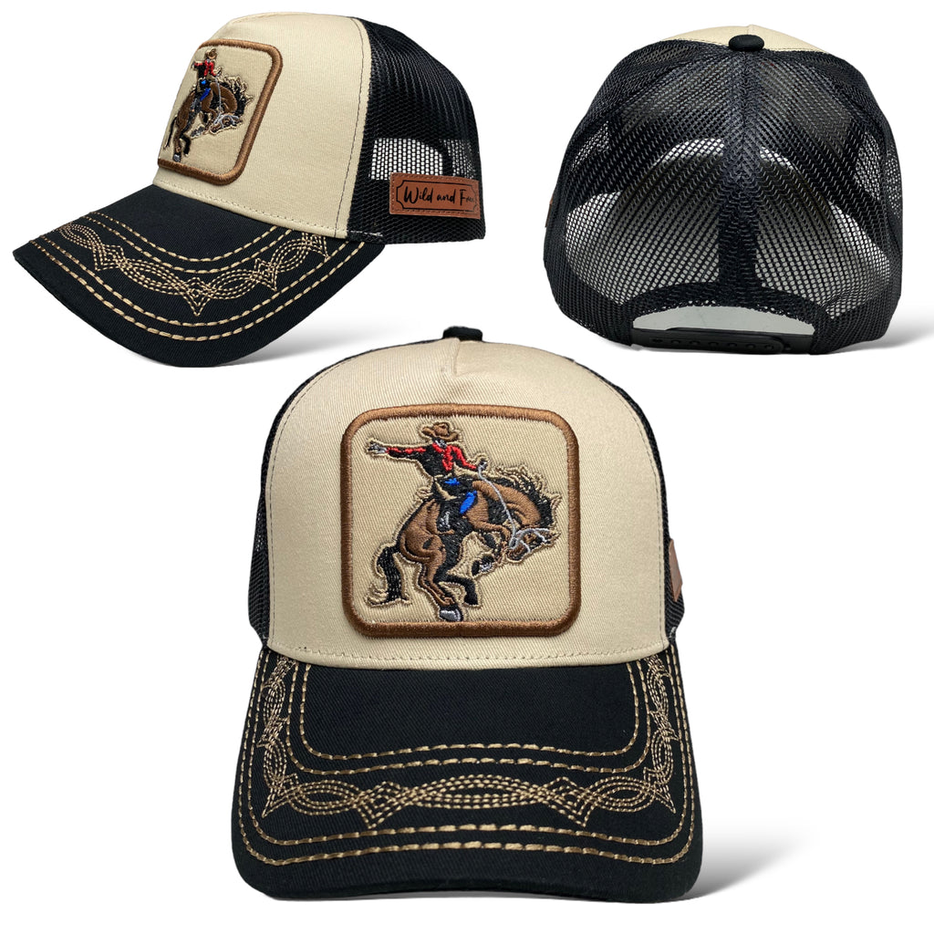 Cowboy Bucking Horse Bronc Riding Roundup Snapback Trucker Baseball Cap Hat