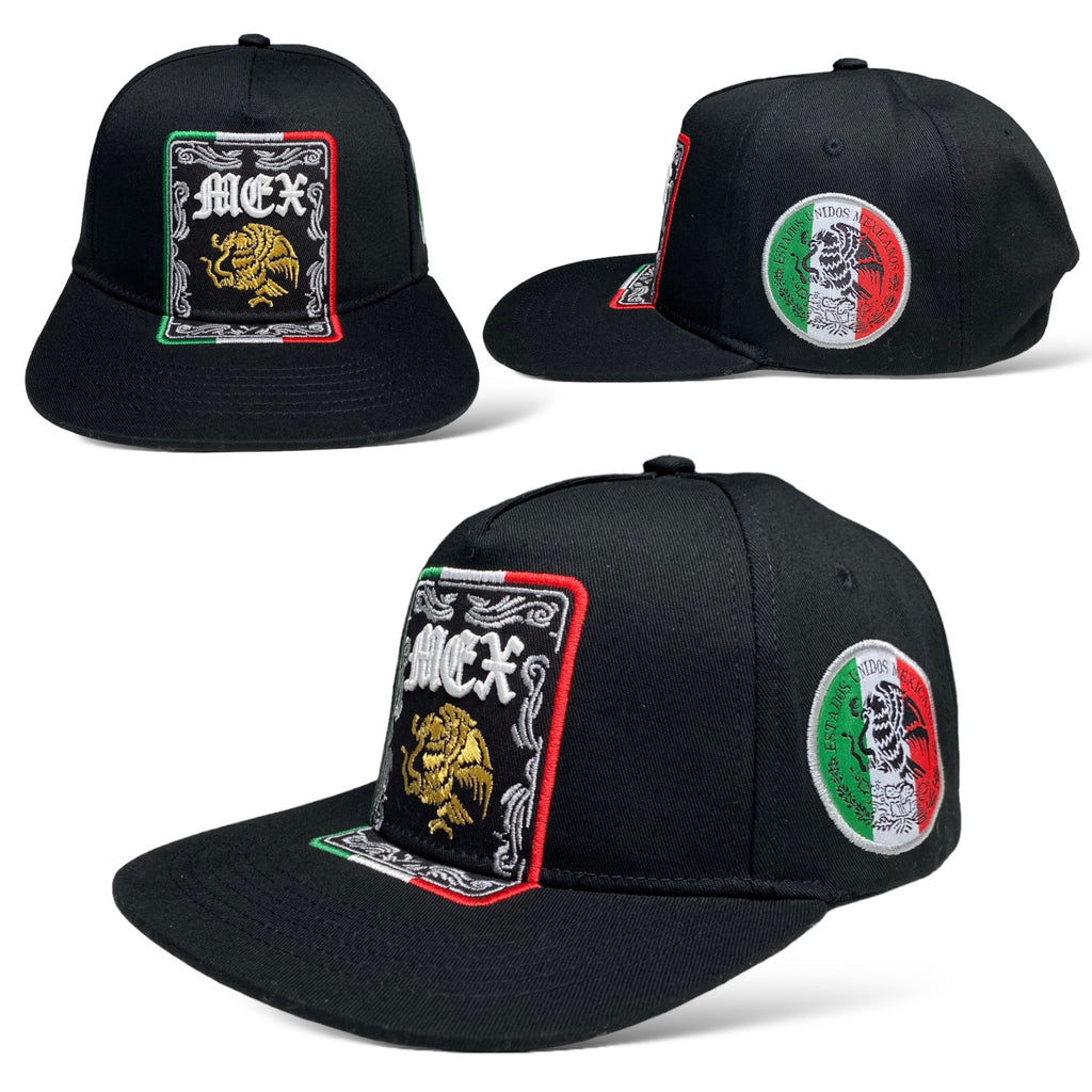 Mexican flag eagle embroidered snapback cap with flat bill, patriotic hat