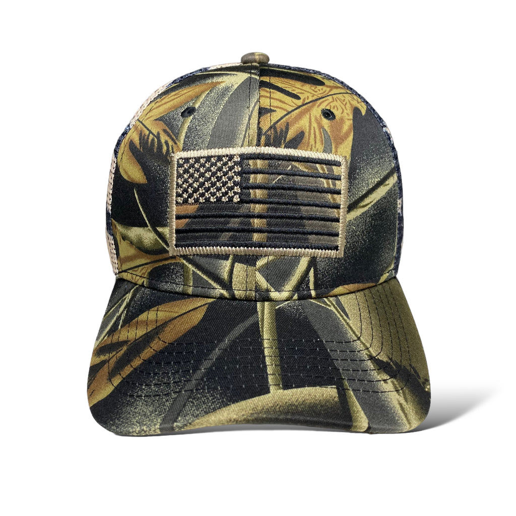 US American Flag Embroidered Patch Adjustable Camo Trucker Cap