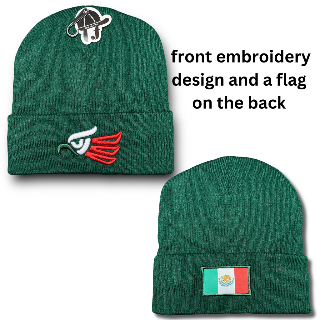 Mexico Winter Insulated Beanie Hat Front Embroidery and Back Flag Design