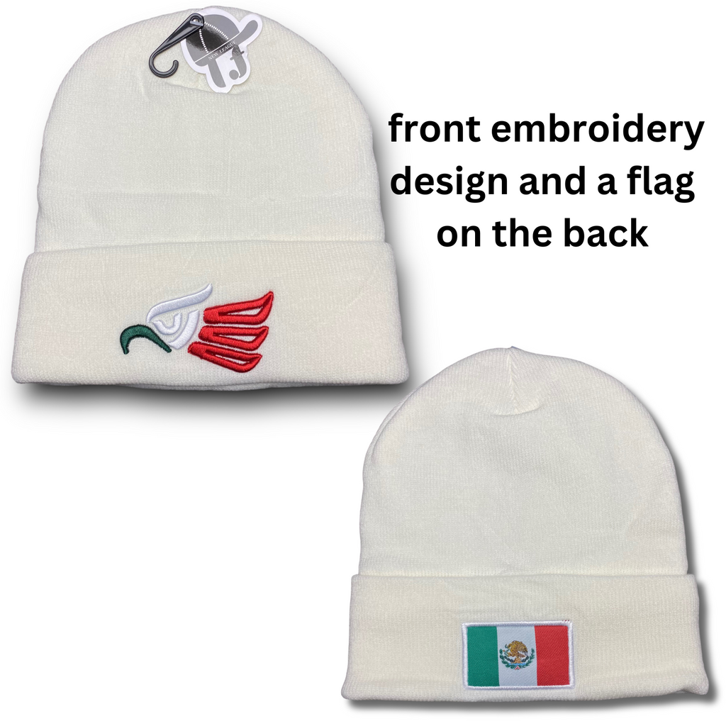 Mexico Winter Insulated Beanie Hat Front Embroidery and Back Flag Design