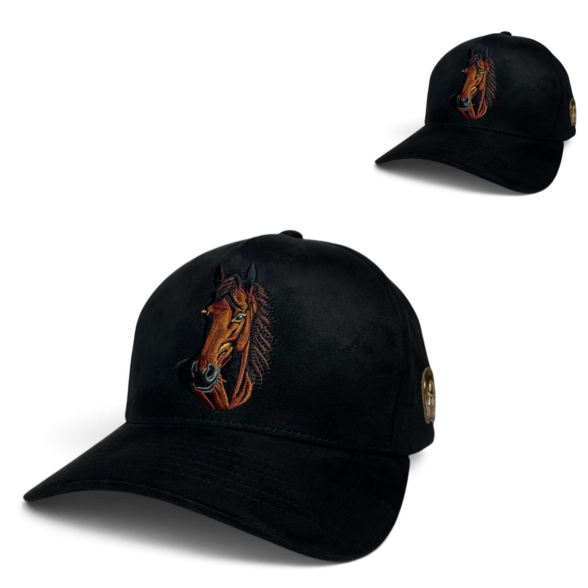 Western Horse Head Embroidered Trucker Hat - Black