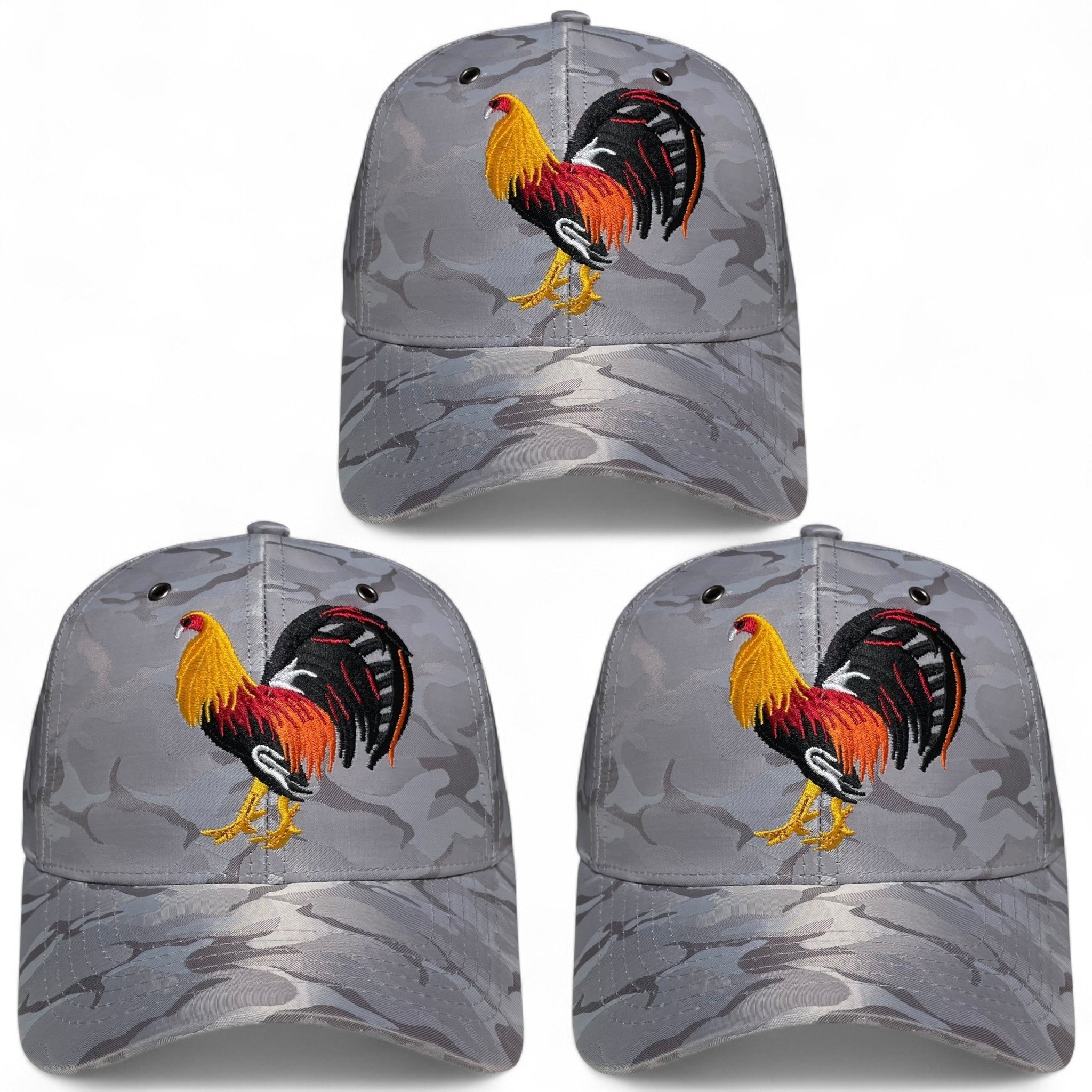 Rooster Embroidered Baseball Cap Gray Camo Western Style Pack of 3
