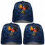 Pack of 3 blue trucker snapback hats with rooster embroidered design, Western rodeo style, mesh back, and adjustable closure.