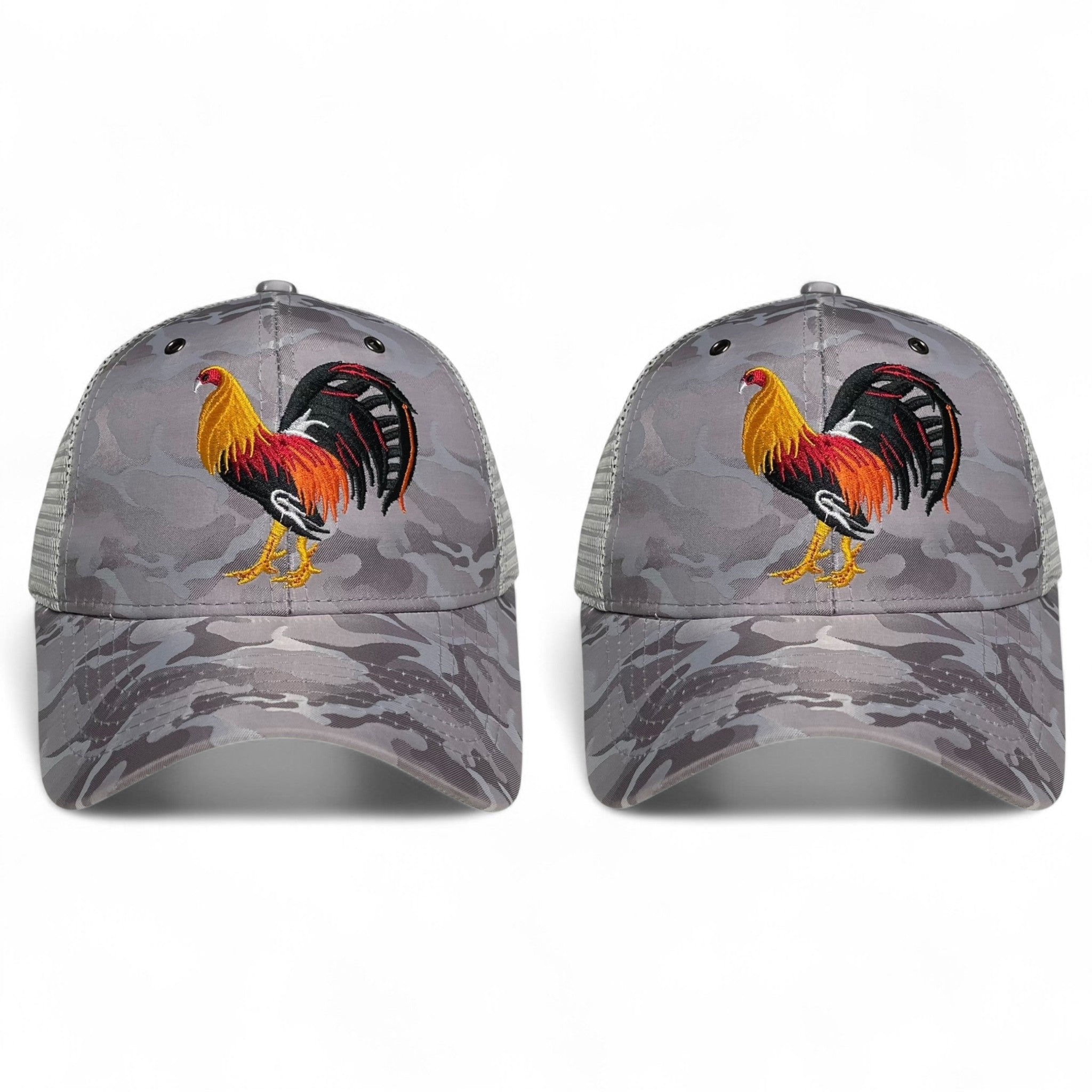 Rooster Embroidered Trucker Snapback Cap Gray Camo Rodeo Style Pack of 2
