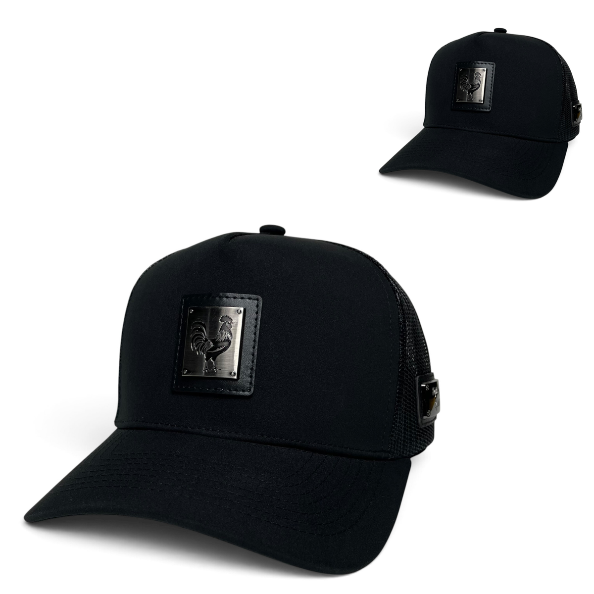 Rooster Metal Emblem Trucker Hat - Black