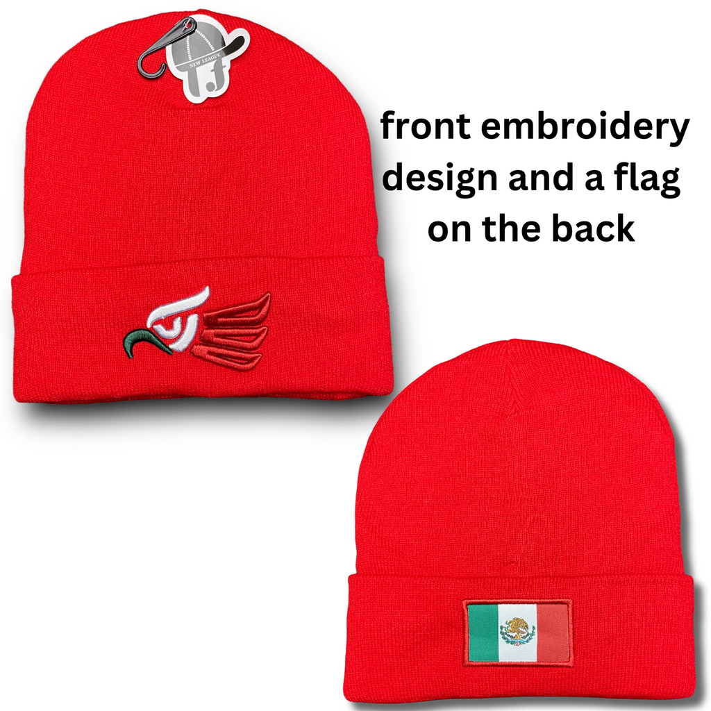 Mexico Beanie Hat Red New Insulated Eagle Front Embroidery