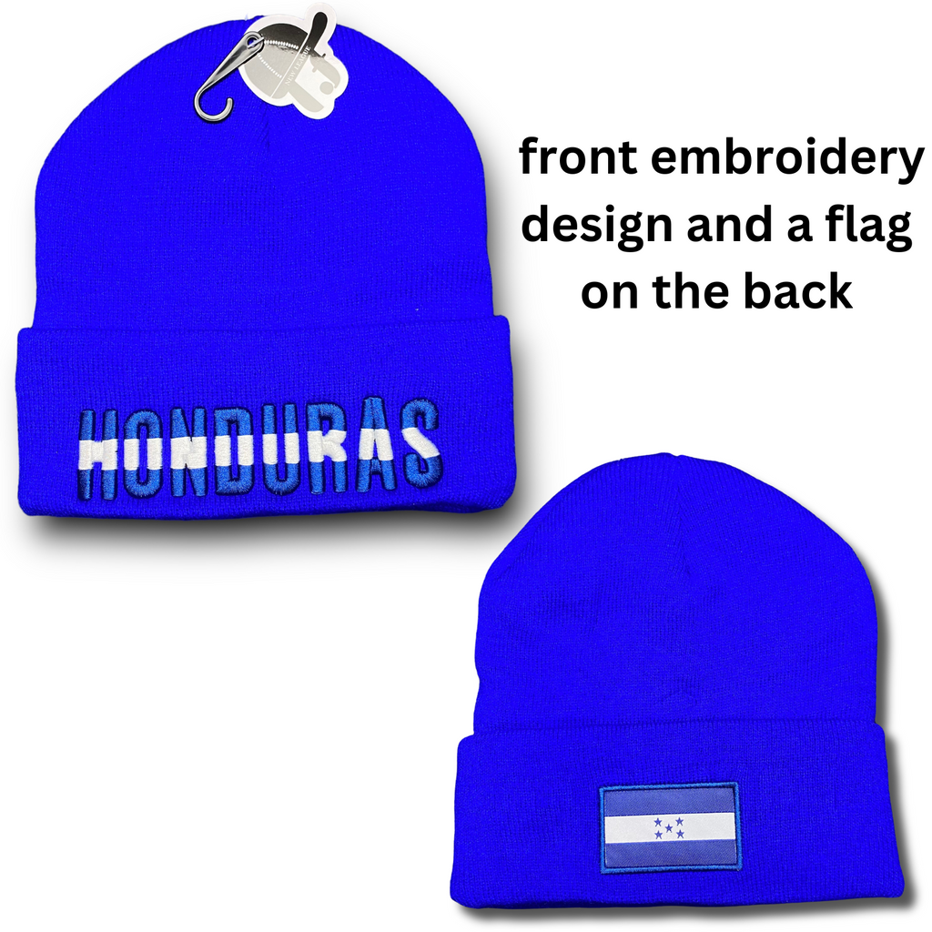 Honduras Winter Insulated Beanie Hat Front Embroidery and Back Flag Design