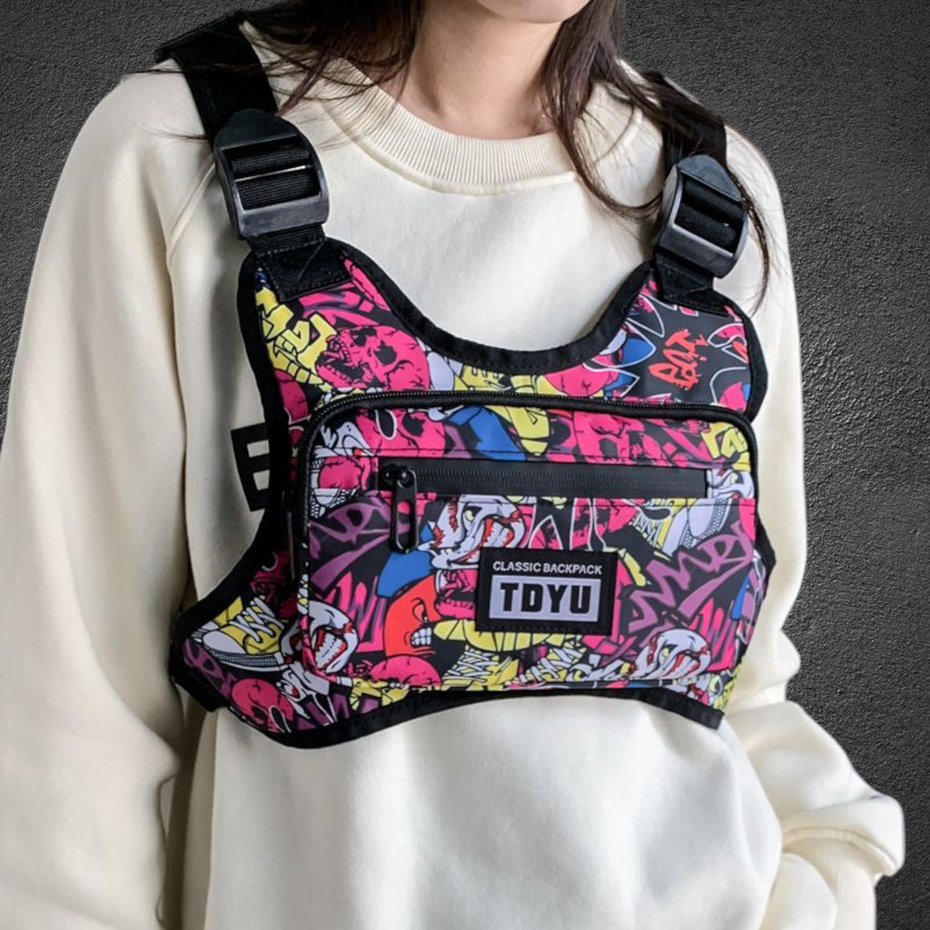 Streetwear Tactical Vest Hip-Hop Multi-functional Chest Bag Graffiti Design