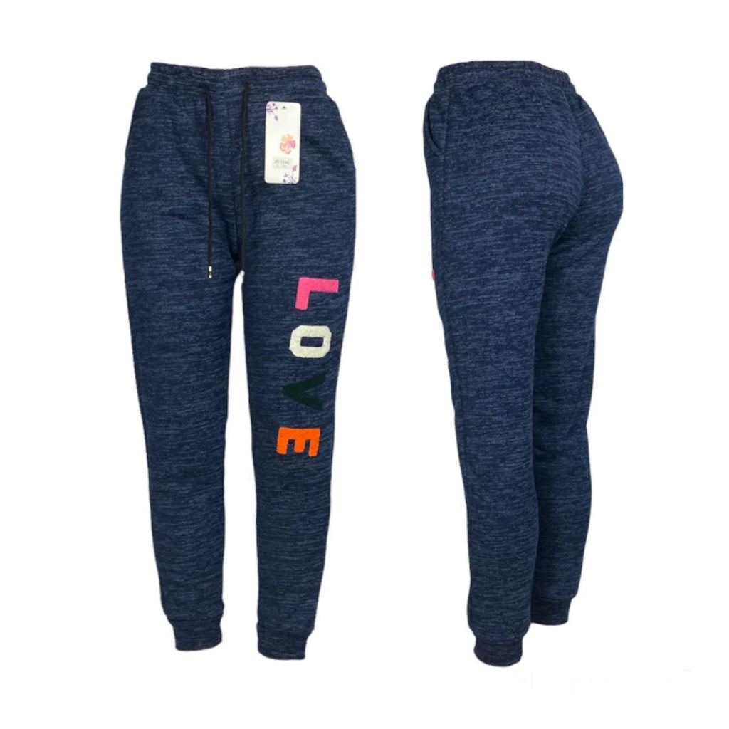 Women's Navy Fleece Lined Thermal Sweatpants for Home and Outdoor Activities