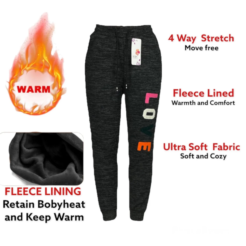 Women's Black Fleece Lined Thermal Sweatpants for Home and Outdoor Activities