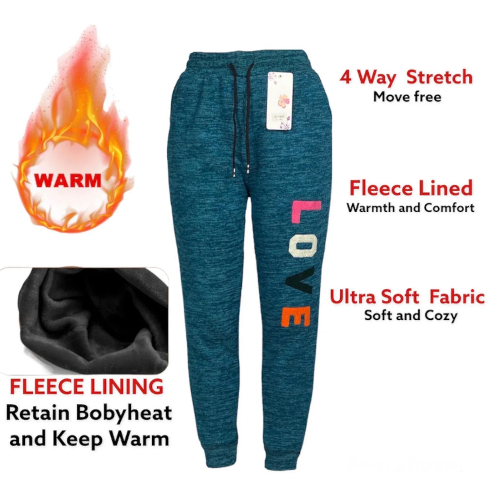 Women's Aqua Blue Fleece Lined Thermal Sweatpants for Home and Outdoor Activities