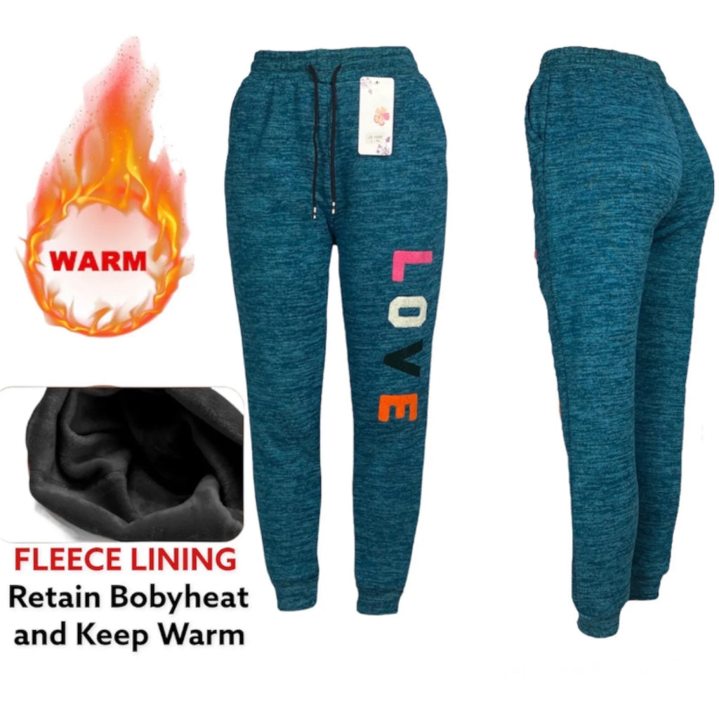 Women's Aqua Blue Fleece Lined Thermal Sweatpants for Home and Outdoor Activities