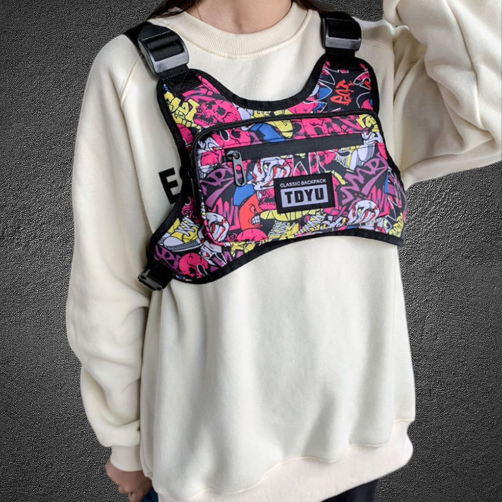 Streetwear Tactical Vest Hip-Hop Multi-functional Chest Bag Graffiti Design