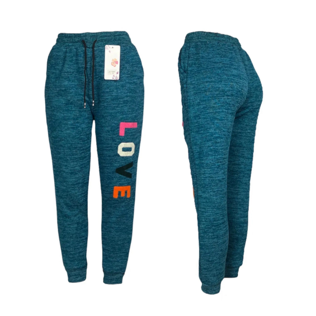 Women's Aqua Blue Fleece Lined Thermal Sweatpants for Home and Outdoor Activities