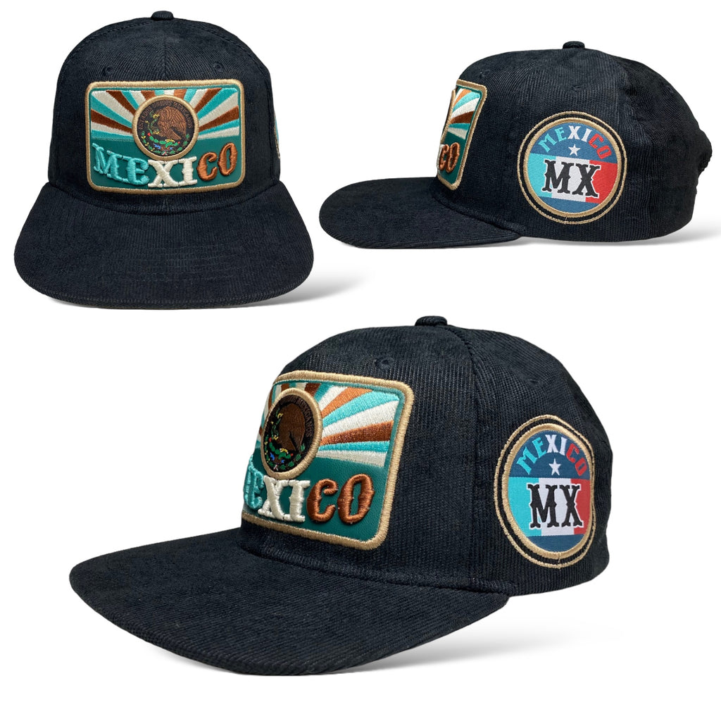 Mexico Eagle Flat Brim Snapback Cap Corduroy Hat - Gorra Mexicana de Pana