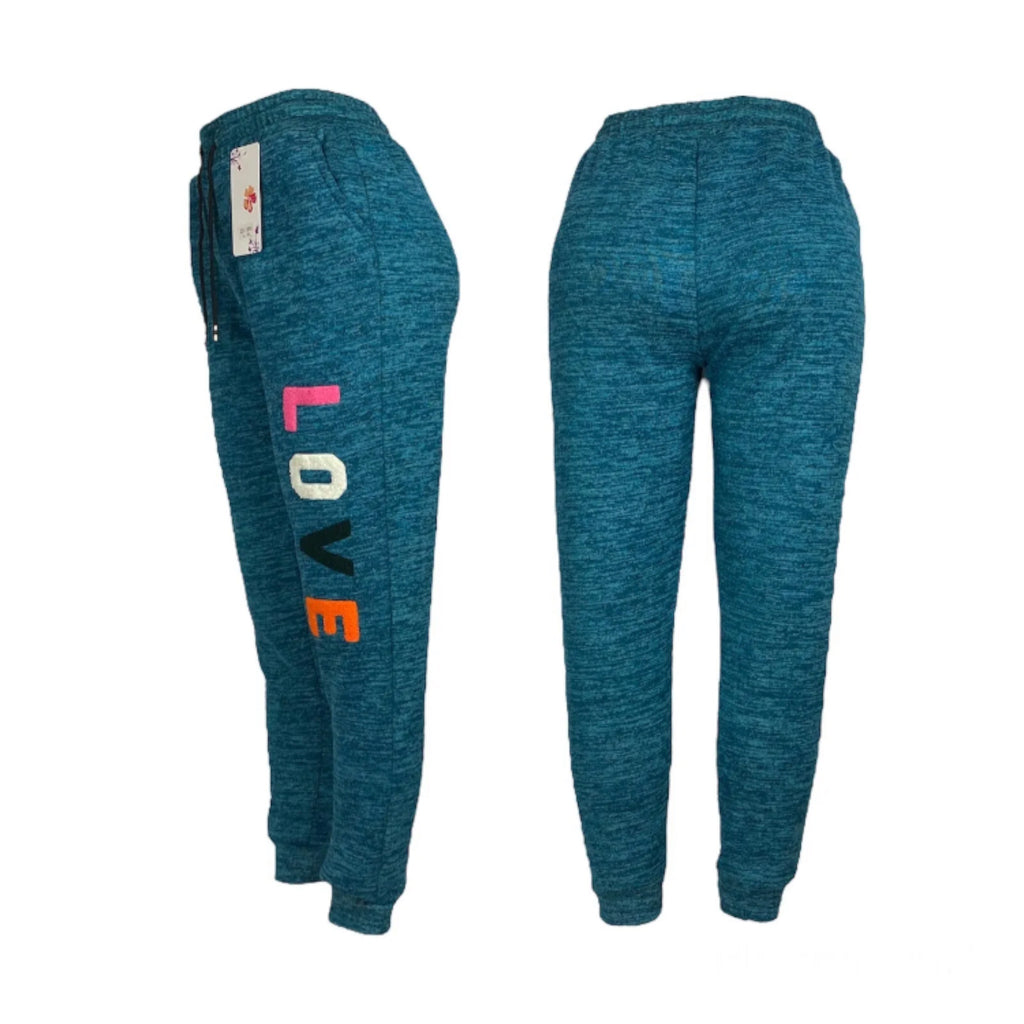 Women's Aqua Blue Fleece Lined Thermal Sweatpants for Home and Outdoor Activities