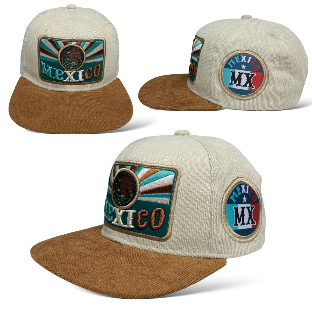 Mexico Eagle Flat Brim Snapback Cap Corduroy Hat - Gorra Mexicana de Pana