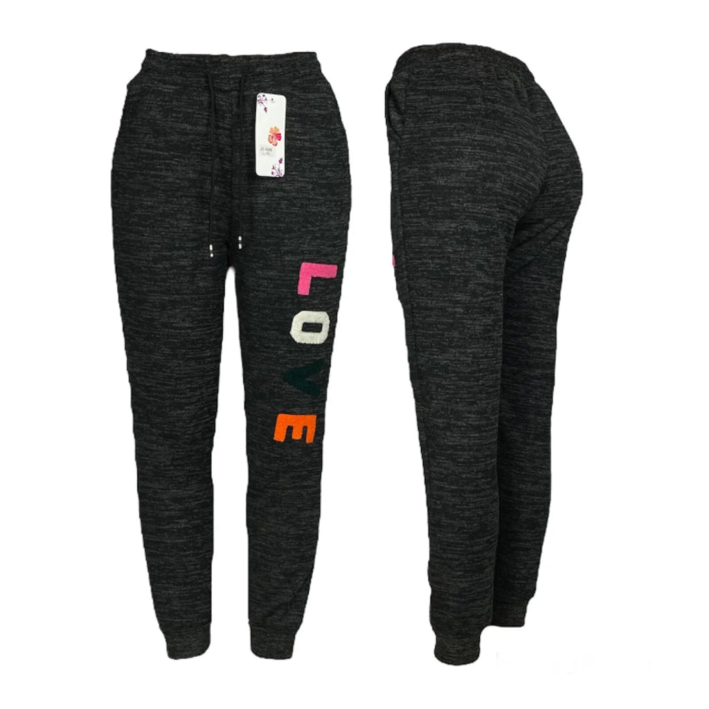 Women's Black Fleece Lined Thermal Sweatpants for Home and Outdoor Activities