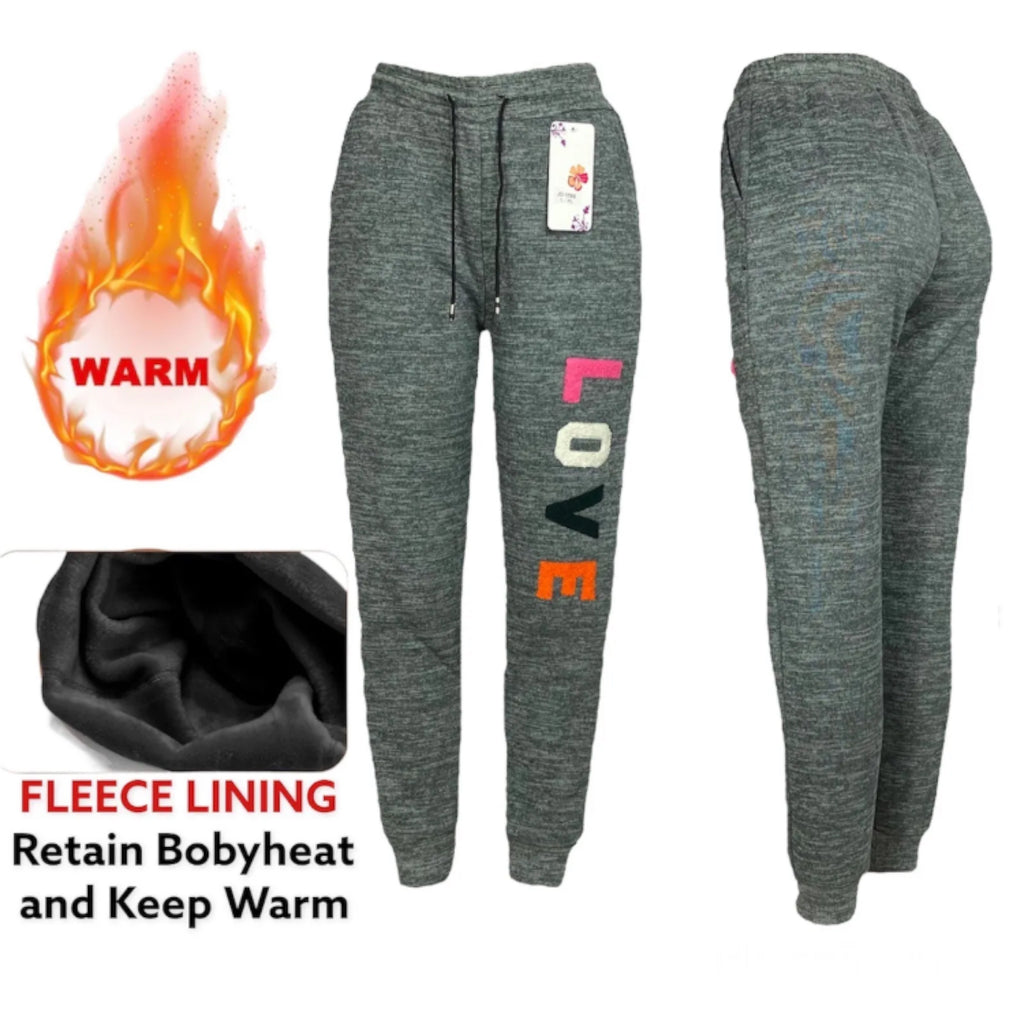 Women's Gray Fleece Lined Thermal Sweatpants for Home and Outdoor Activities