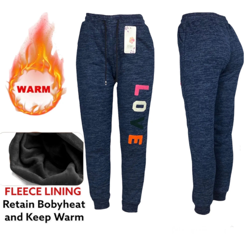 Women's Navy Fleece Lined Thermal Sweatpants for Home and Outdoor Activities